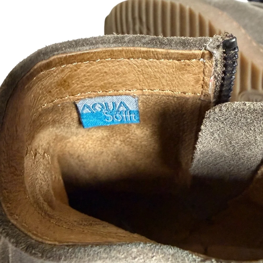 SOFFT Aqua Siri Taupe Suede Waterproof Zip Slouch Wedge Ankle Boots Size 8